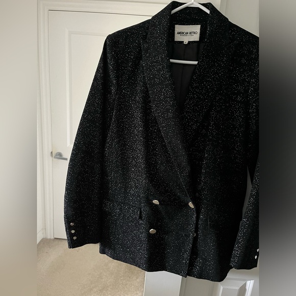 American Retro | ✨Vintage Black Velour Blazer with Silver Glitter ✨ | Size 6 - Picture 3 of 11